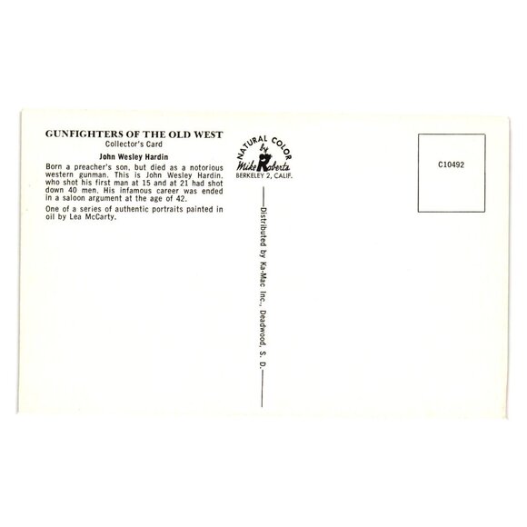 John Wesley Hardin Gunfighters Of The Old West Collectors Card Artwork McCarty - Picture 2 of 2